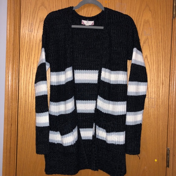 Pink Rose Sweaters - Gray Stripped Cardigan Sweater